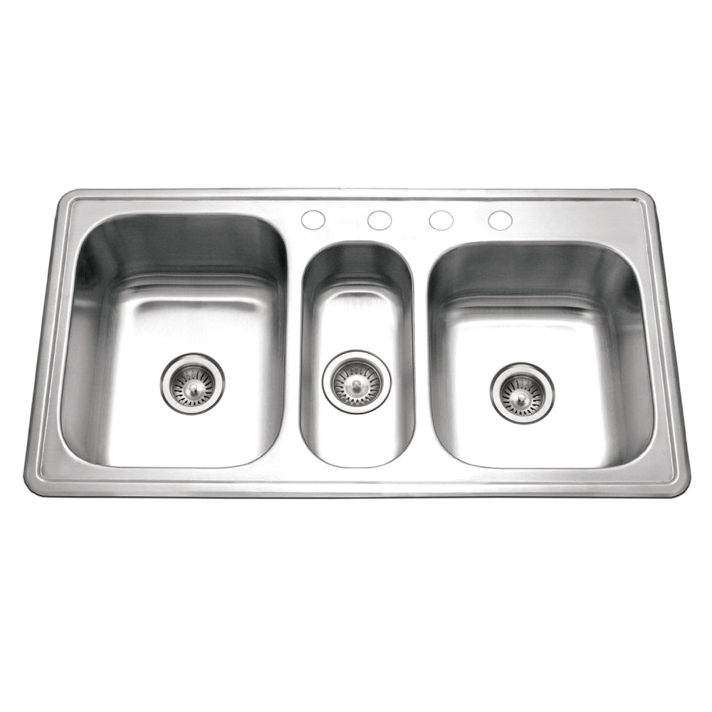 Houzer PGT-4322-20 Premier 41 Inch Stainless Steel Drop-In Topmount 4-Hole Triple Bowl Kitchen Sink