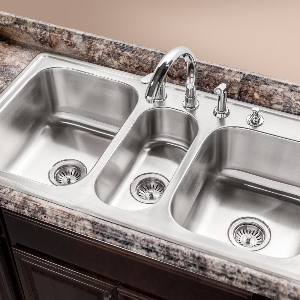Houzer PGT-4322-20 Premier 41 Inch Stainless Steel Drop-In Topmount 4-Hole Triple Bowl Kitchen Sink