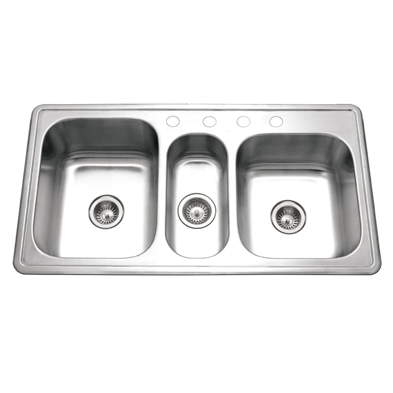Houzer PGT-4322-20 Premier 41 Inch Stainless Steel Drop-In Topmount 4-Hole Triple Bowl Kitchen Sink