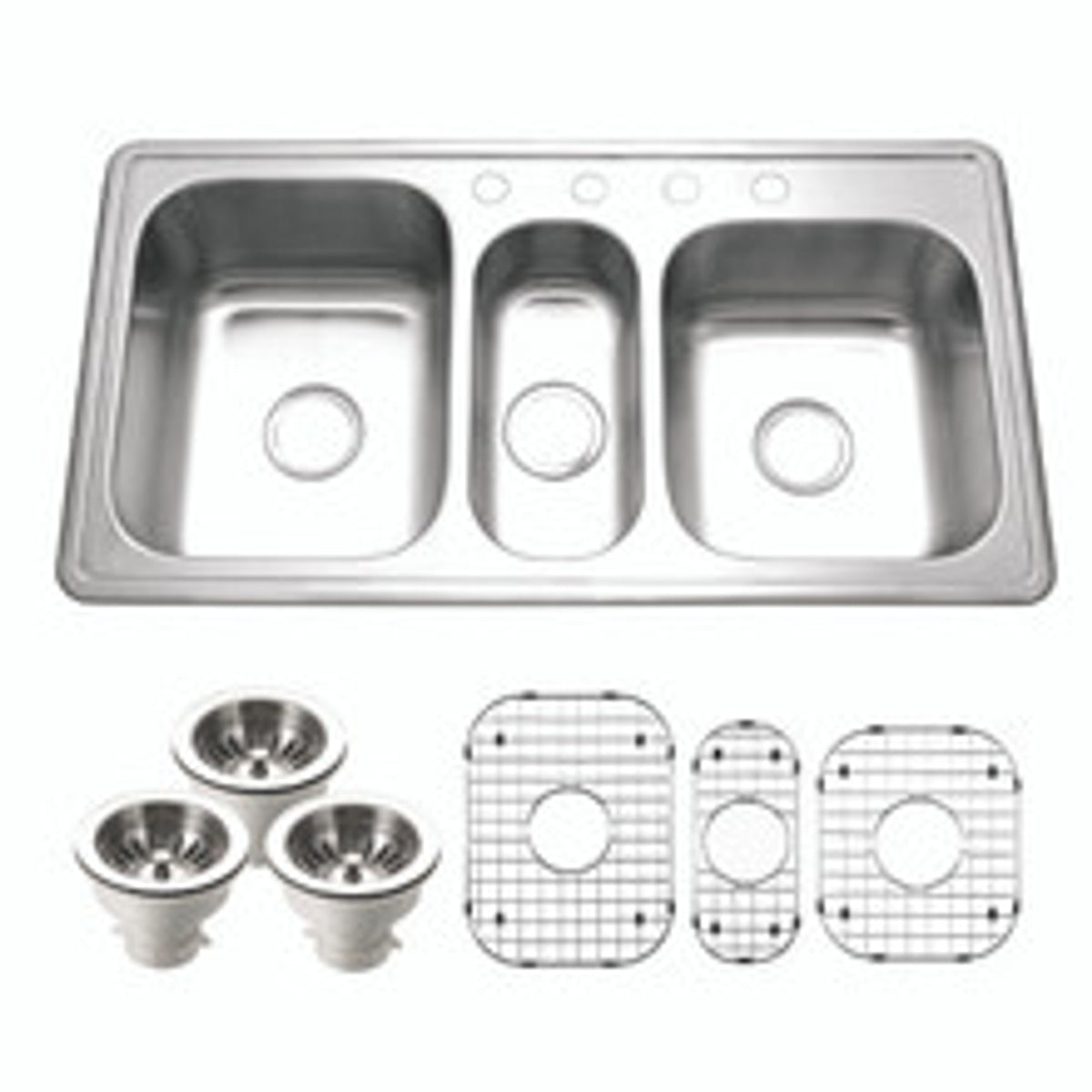 Houzer PGT-4322-C Premier 41 Inch Stainless Steel Drop-In Topmount 4-Hole Triple Bowl Kitchen Sink