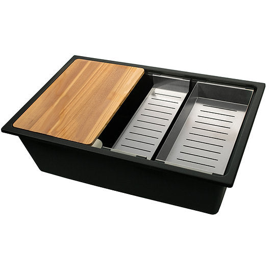 Nantucket Sinks PR3019PS-BL 30" Dualmount Granite Composite Prep-Station with Side Set Drain