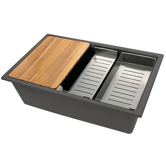 Nantucket Sinks PR3019PS-TI 30" Dualmount Granite Composite Prep-Station with Side Set Drain