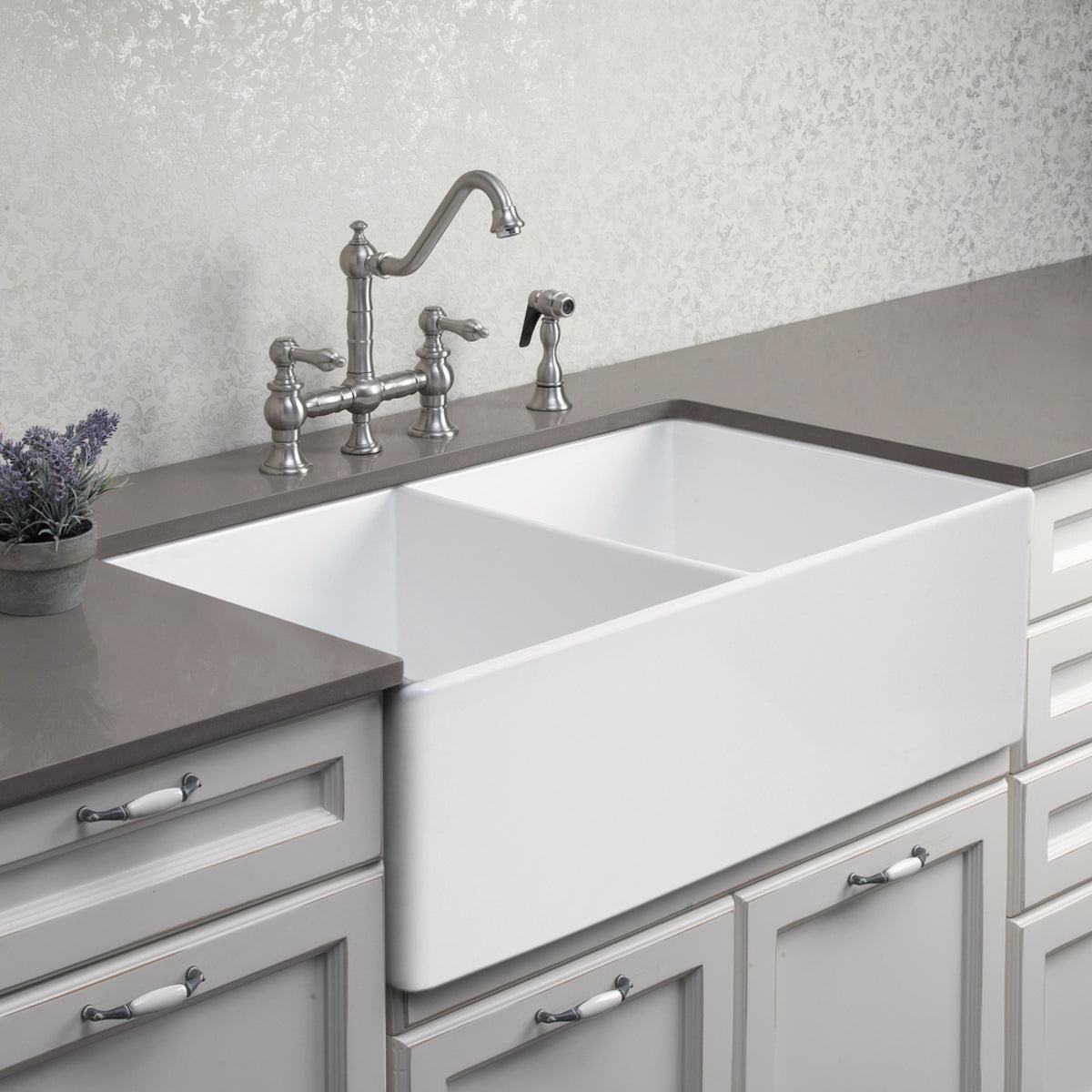Houzer Platus Fireclay Apron Front Farmhouse 50/50 Double Bowl Kitchen Sink - Parent