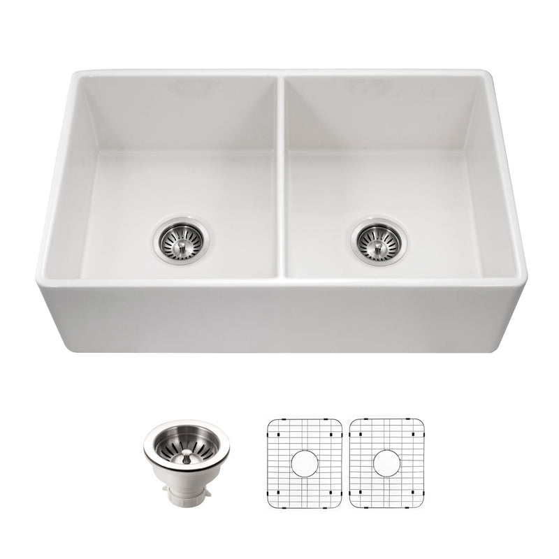 Houzer Platus Fireclay Apron Front Farmhouse 50/50 Double Bowl Kitchen Sink - Parent