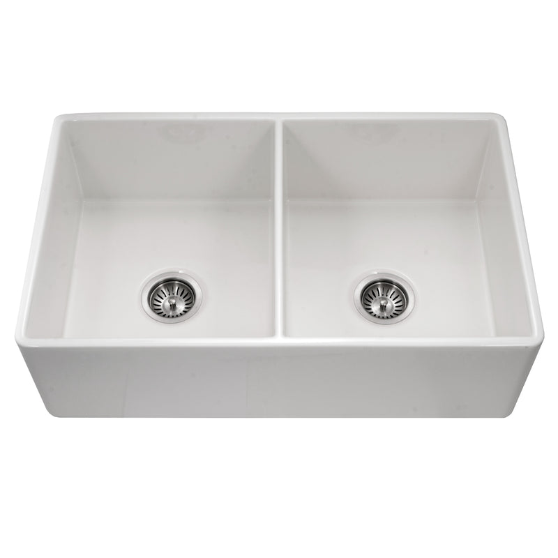 Houzer Platus Fireclay Apron Front Farmhouse 50/50 Double Bowl Kitchen Sink - Parent