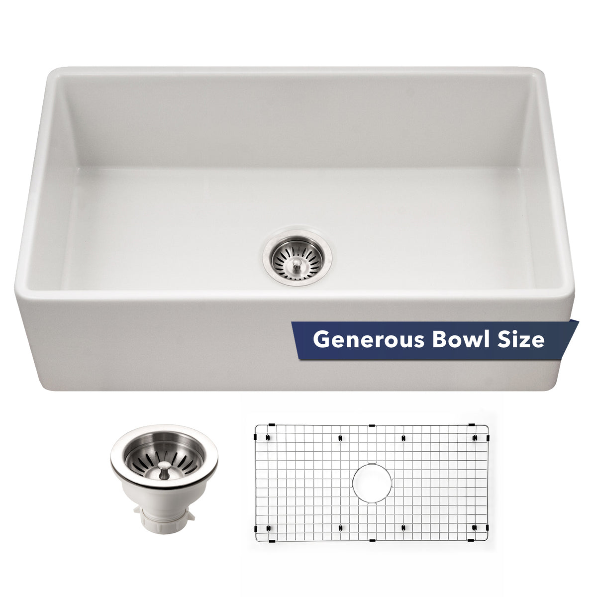 Houzer Platus Fireclay Apron Front Farmhouse Single Bowl Kitchen Sink