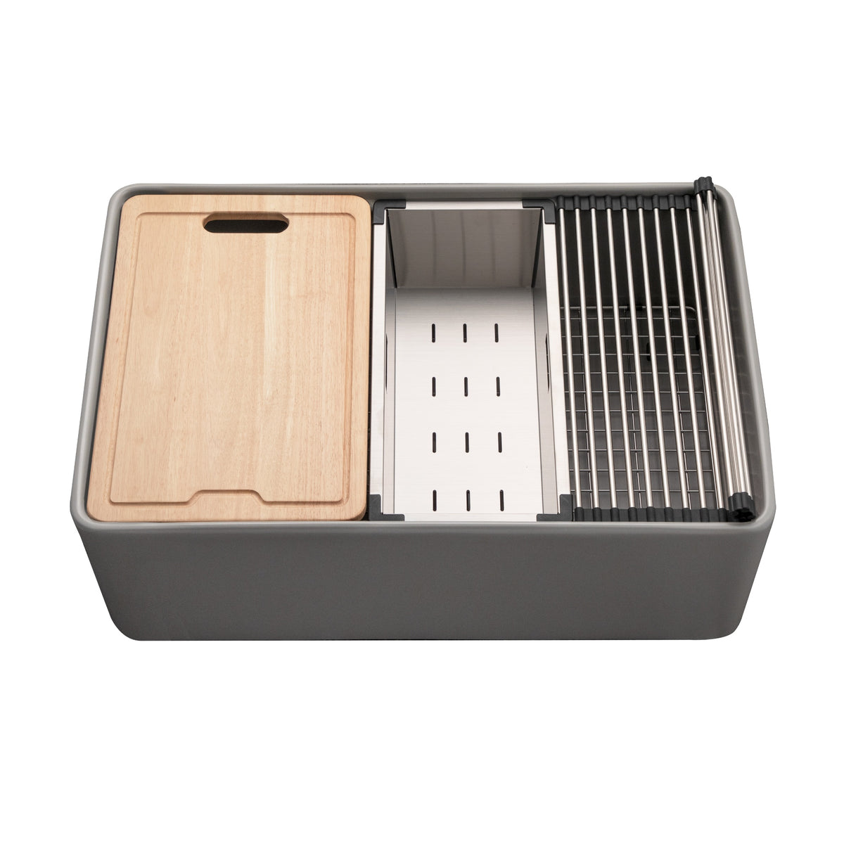 Houzer Aspire Fireclay Farmhouse Apron Front Single Bowl Workstation Sink