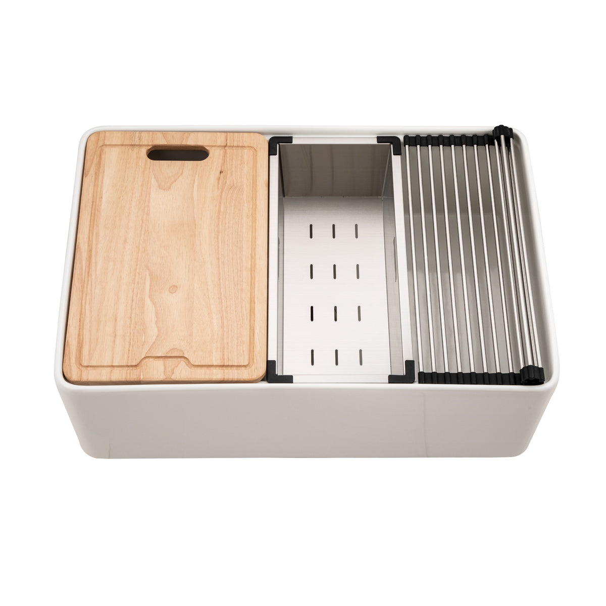 Houzer Aspire Fireclay Farmhouse Apron Front Single Bowl Workstation Sink