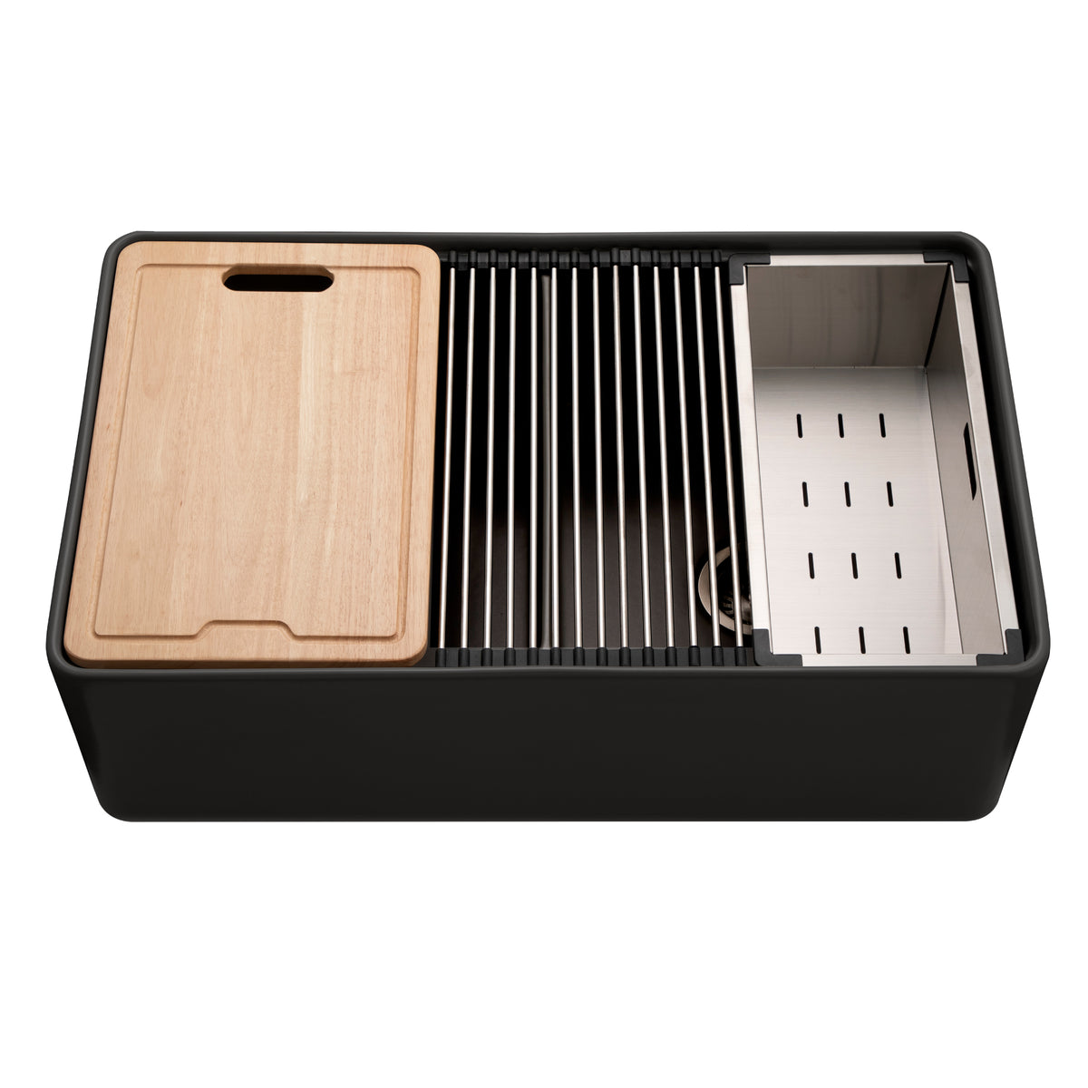 Houzer PTW-3320SD Aspire 33 inch Black Fireclay Farmhouse Apron Front 50/50 Double Bowl Workstation Sink - Parent