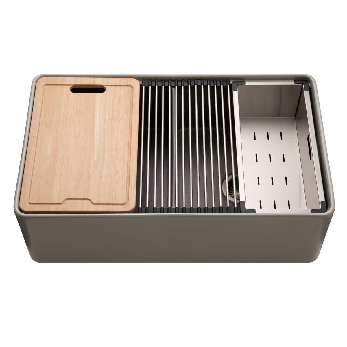 Houzer PTW-3320SD Aspire 33 inch Black Fireclay Farmhouse Apron Front 50/50 Double Bowl Workstation Sink
