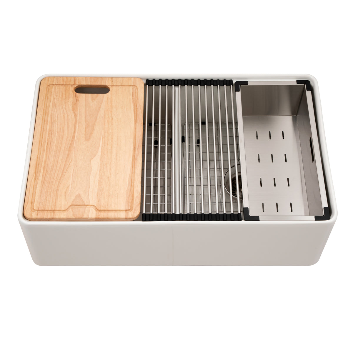 Houzer PTW-3320SD Aspire 33 inch Black Fireclay Farmhouse Apron Front 50/50 Double Bowl Workstation Sink