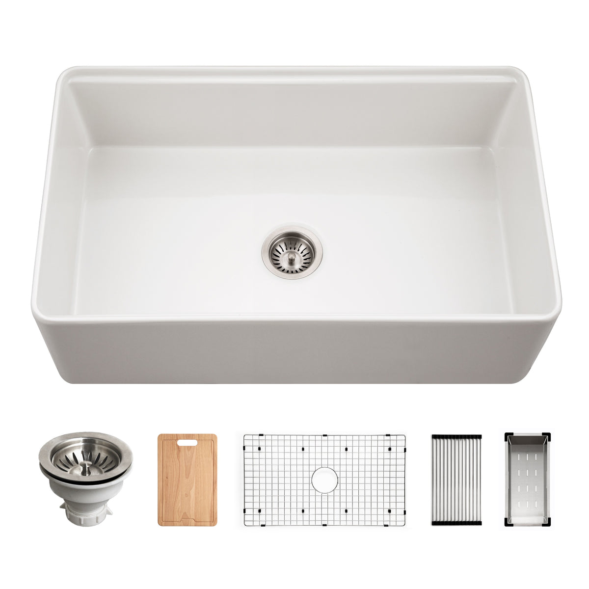 Houzer Aspire Fireclay Farmhouse Apron Front Single Bowl Workstation Sink