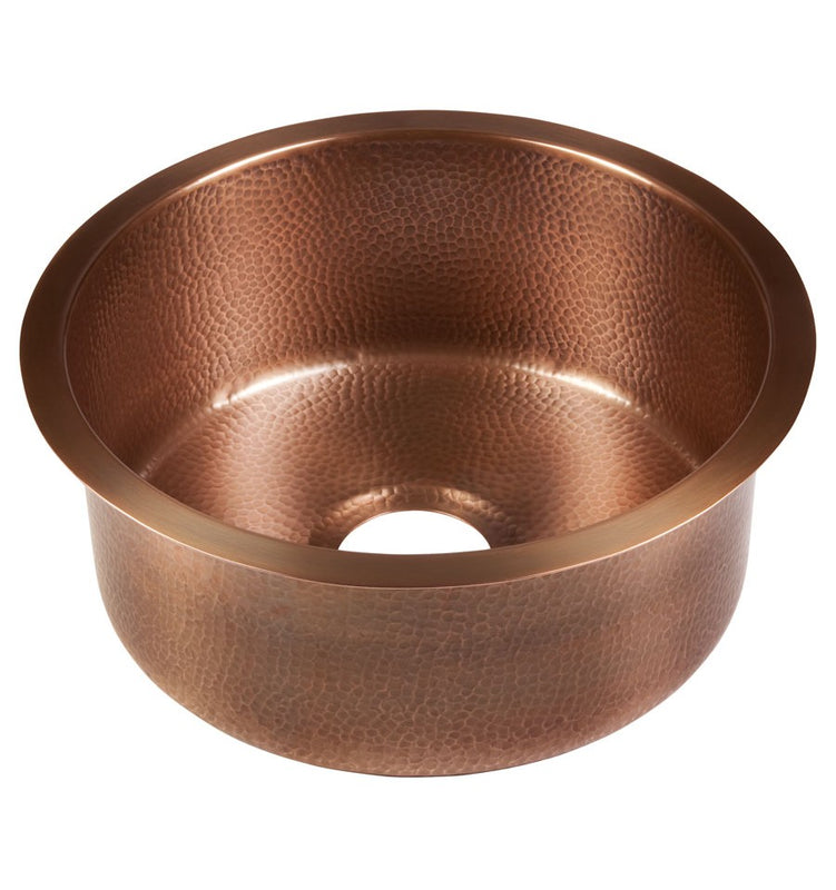 Thompson Traders PU-1708MA Antique Copper Napoli Renovation Kitchen Round Hammered Copper Prep Sink Antique Copper