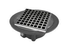 Load image into Gallery viewer, Infinity Drain QD 5-3P 5” x 5” QD 5 - Strainer - Squares Pattern &amp; 4&quot; Throat w/PVC Drain Body 3” Outlet