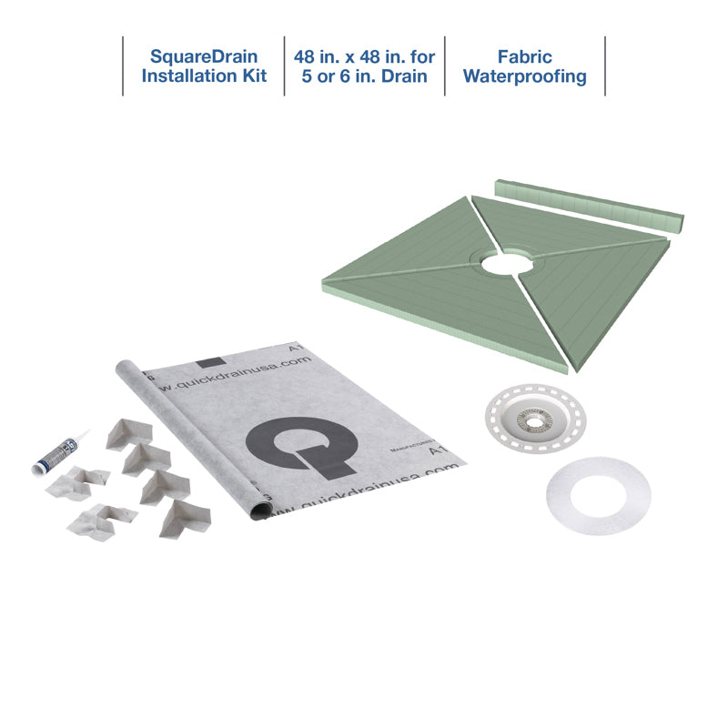Quickdrain SDS4848L Square Drain Pan Kit Sheet Waterproof 48X48In Lf