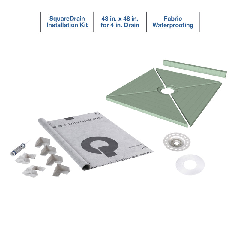 Quickdrain SDS4848S Square Drain Pan Kit Sheet Waterproof 48X48In Sf