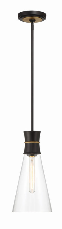 Crystorama QUN-1500-MK-TG Quinn 1 Light Mini Pendant - Matte Black and Textured Gold