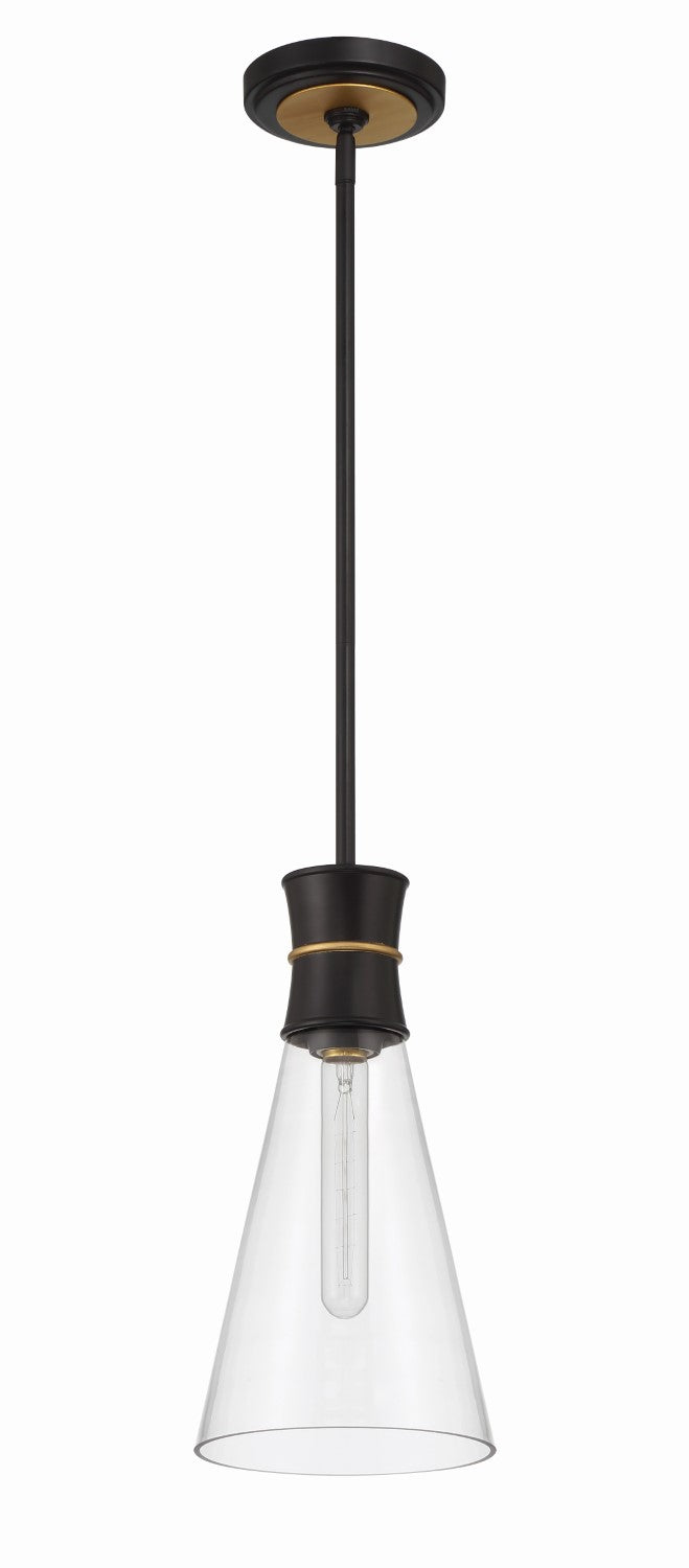 Crystorama QUN-1500-MK-TG Quinn 1 Light Mini Pendant - Matte Black and Textured Gold