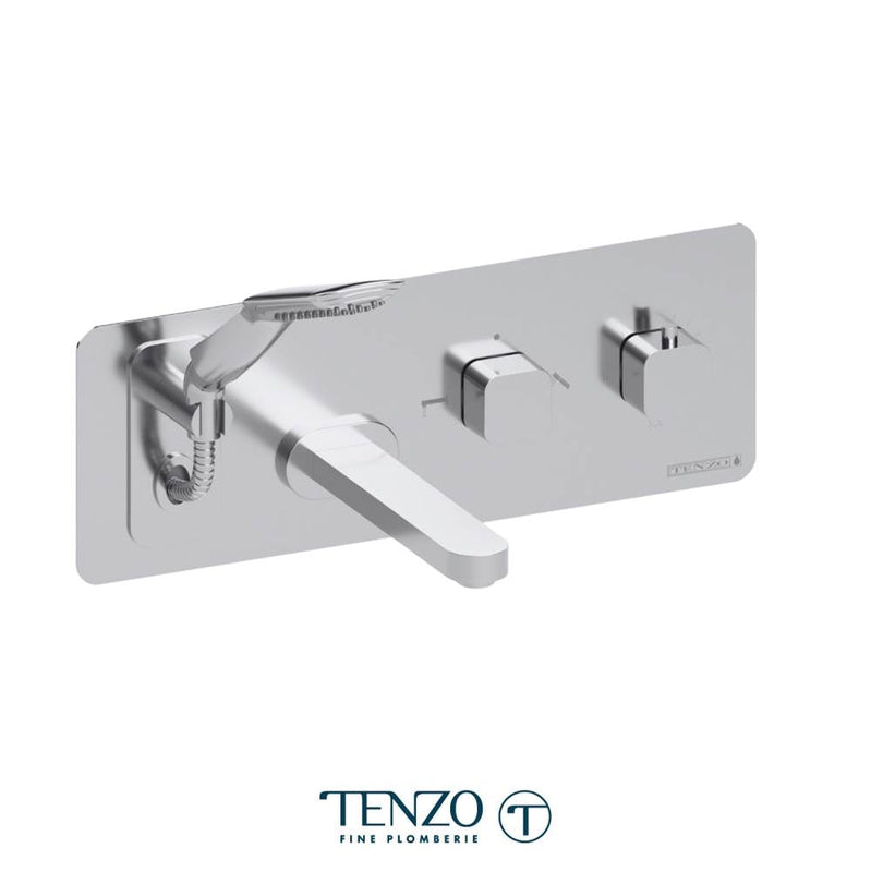 Tenzo QUT73-CR Wall Mount Tub Faucet With Retractable Hose Quantum Chrome