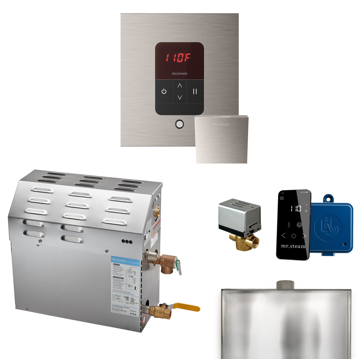 Mr. Steam R06C1AB MS 6 kW (6000 W) Steam Shower Generator Package with square iTempo Control  and Accessories