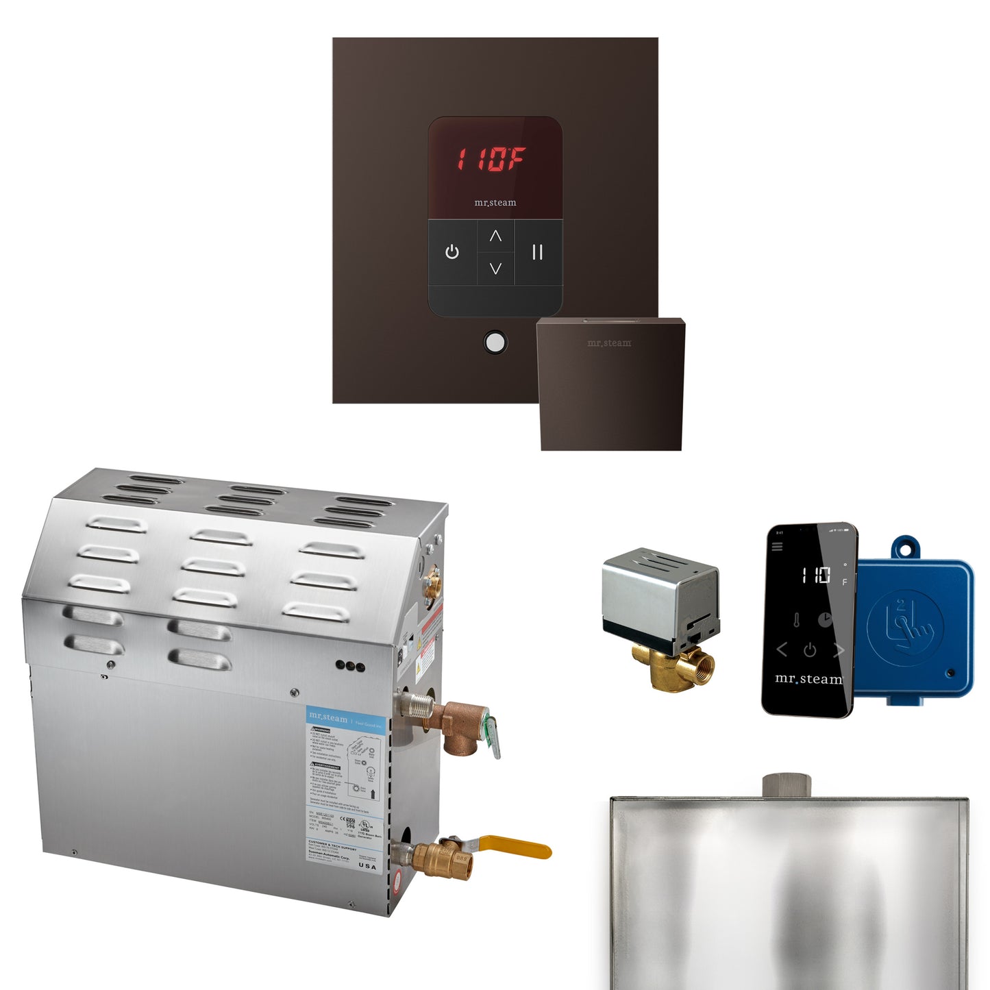 Mr. Steam R06C1AB MS 6 kW (6000 W) Steam Shower Generator Package with square iTempo Control  and Accessories