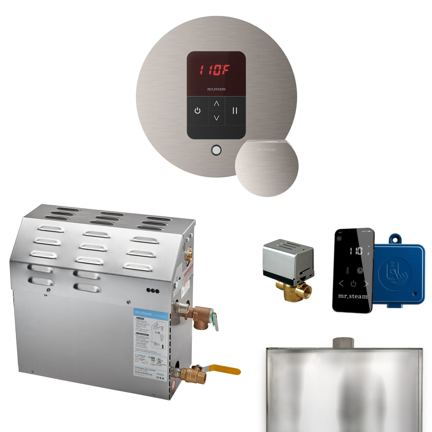 Mr. Steam R07C1AA MS 7.5 kW (7500 W) Steam Shower Generator Package with round iTempo Control  and Accessories