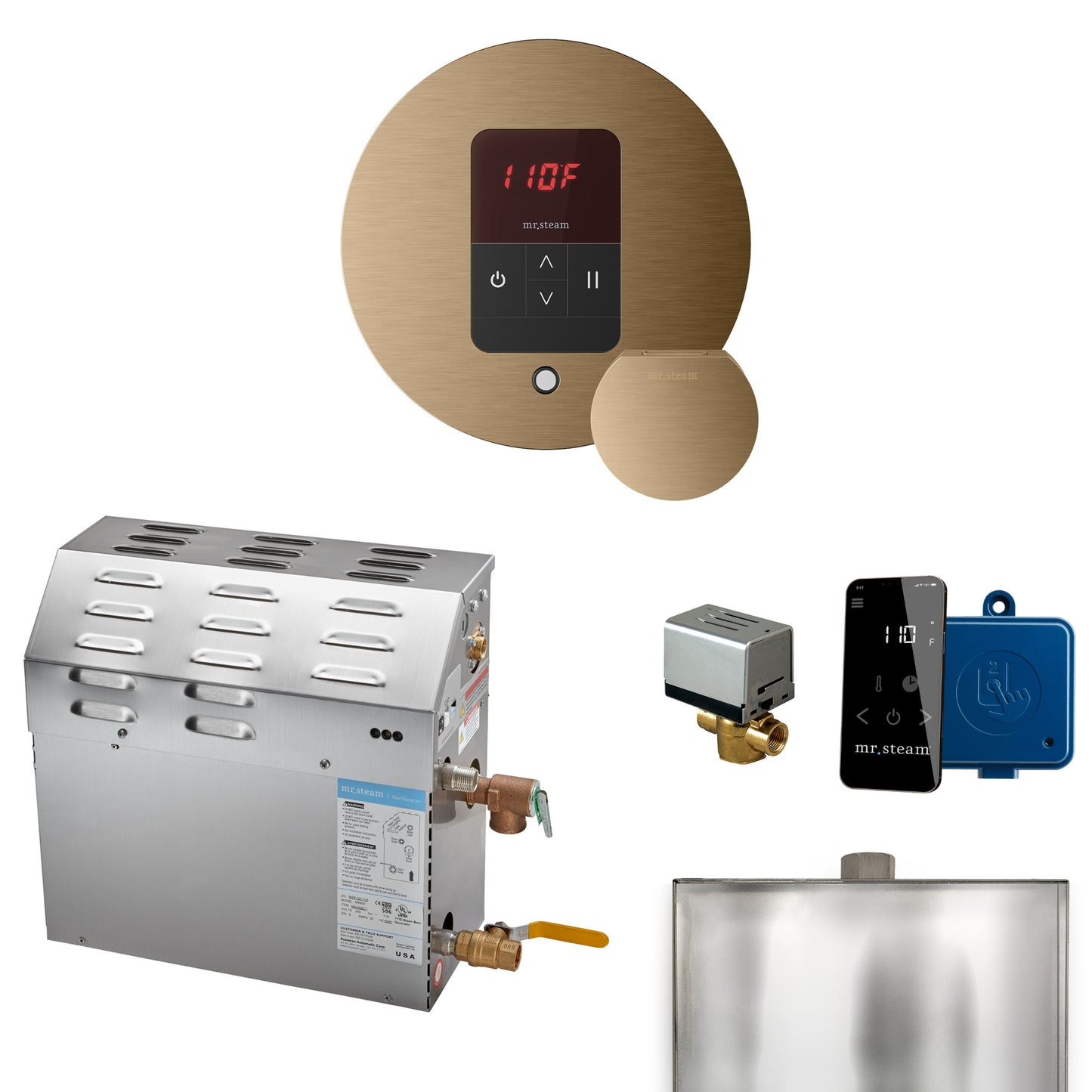 Mr. Steam R07C1AA MS 7.5 kW (7500 W) Steam Shower Generator Package with round iTempo Control  and Accessories