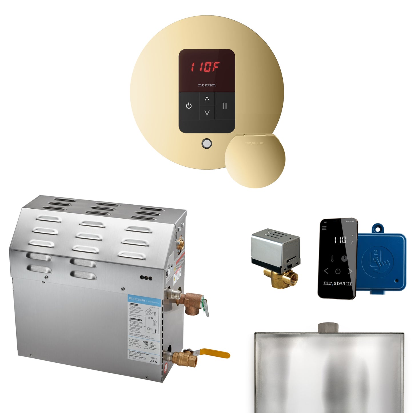 Mr. Steam R07C1AA MS 7.5 kW (7500 W) Steam Shower Generator Package with round iTempo Control  and Accessories