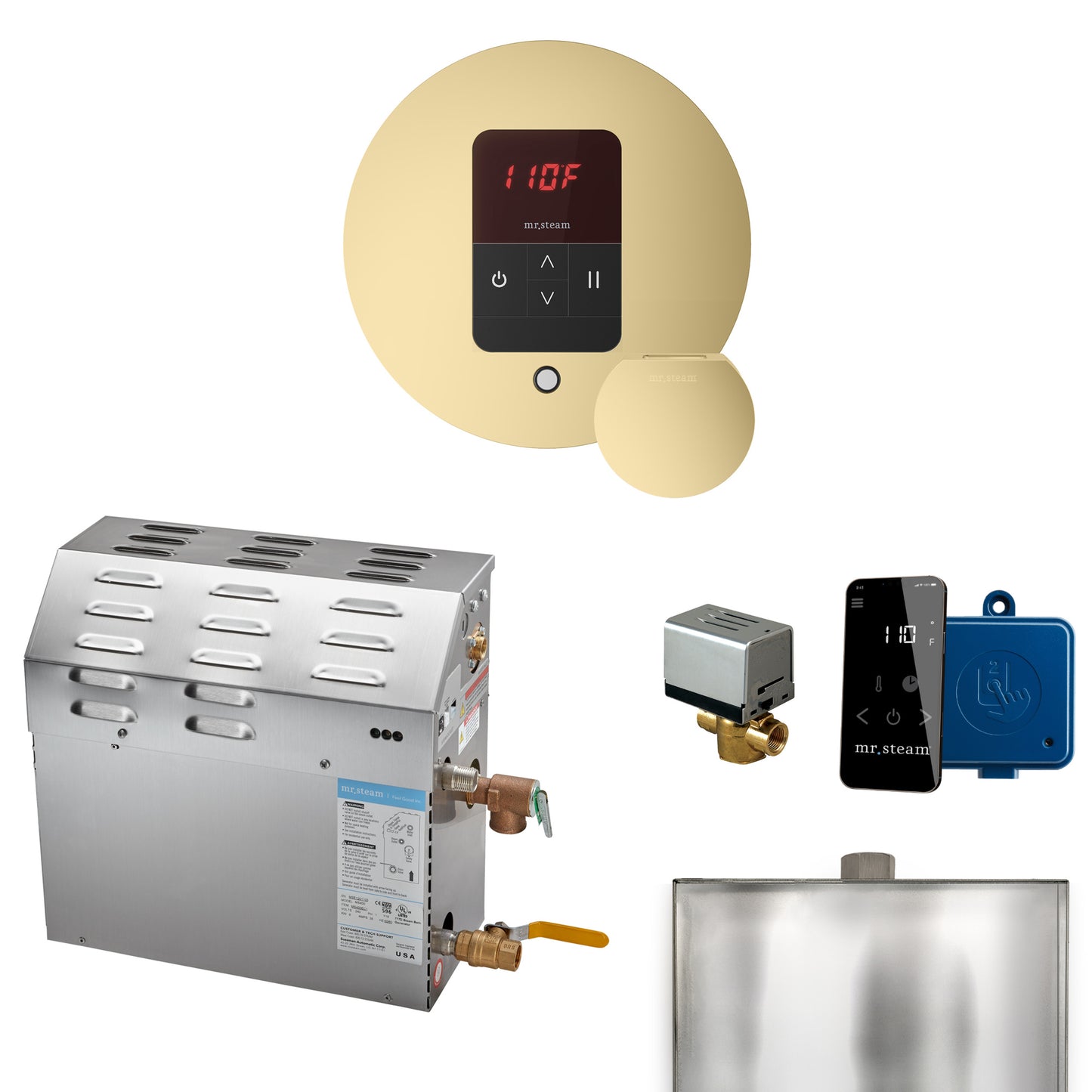 Mr. Steam R07C1AA MS 7.5 kW (7500 W) Steam Shower Generator Package with round iTempo Control  and Accessories