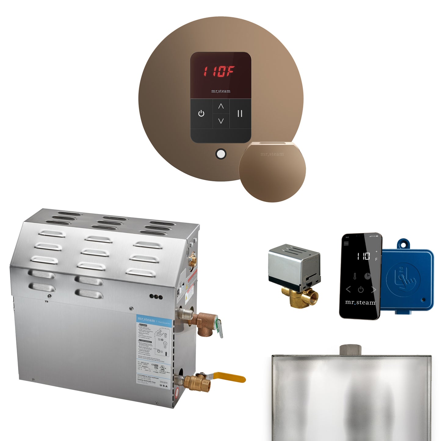 Mr. Steam R07C1AA MS 7.5 kW (7500 W) Steam Shower Generator Package with round iTempo Control  and Accessories