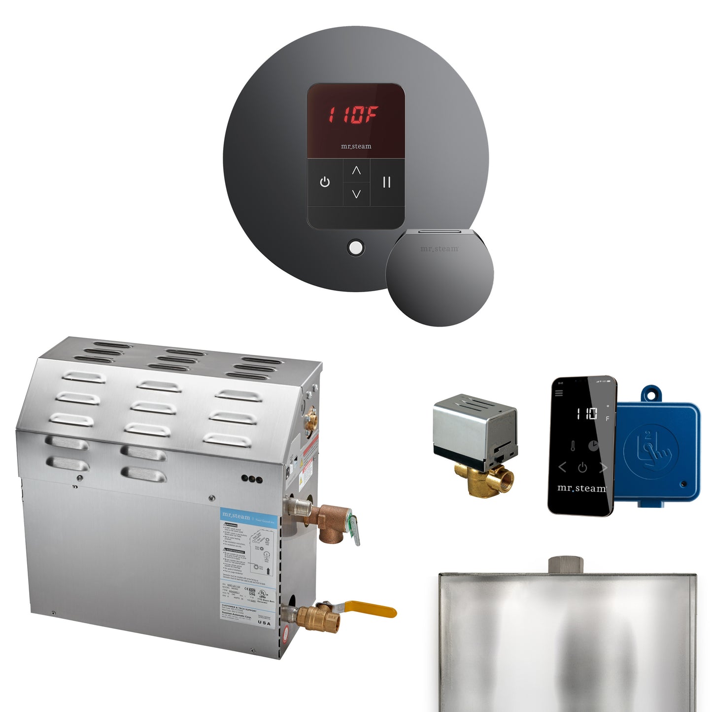 Mr. Steam R07C1AA MS 7.5 kW (7500 W) Steam Shower Generator Package with round iTempo Control  and Accessories