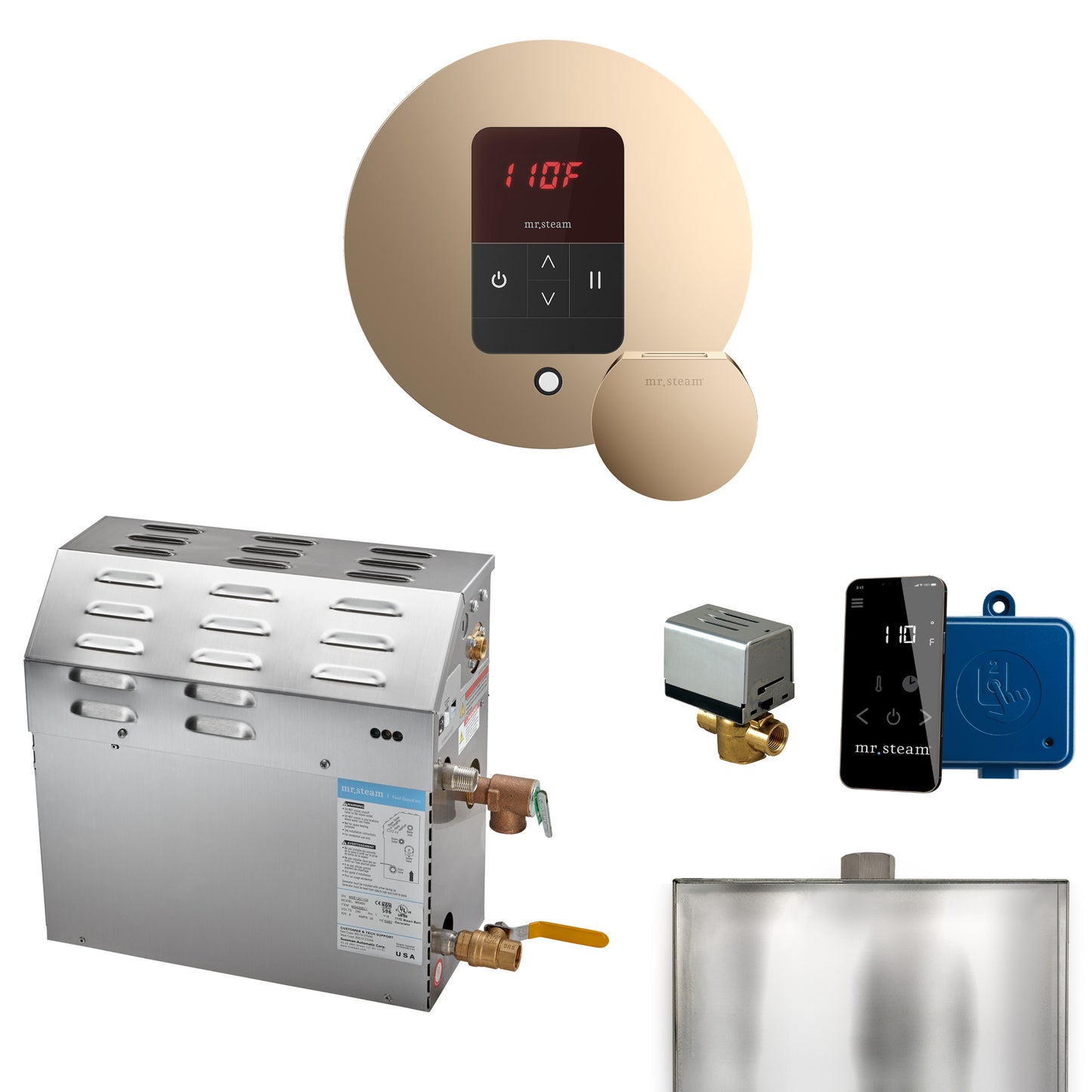 Mr. Steam R07C1AA MS 7.5 kW (7500 W) Steam Shower Generator Package with round iTempo Control  and Accessories
