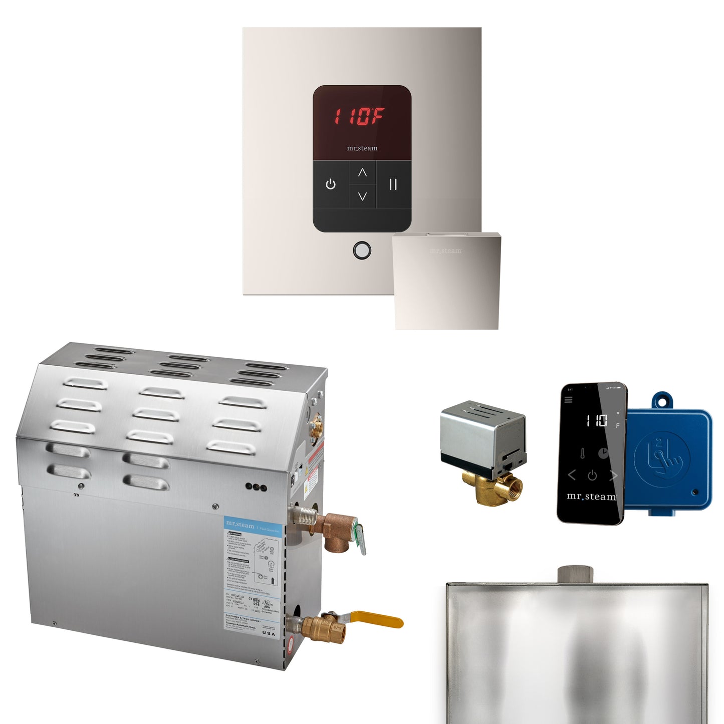 Mr. Steam R07C1AB MS 7.5 kW (7500 W) Steam Shower Generator Package with square iTempo Control  and Accessories