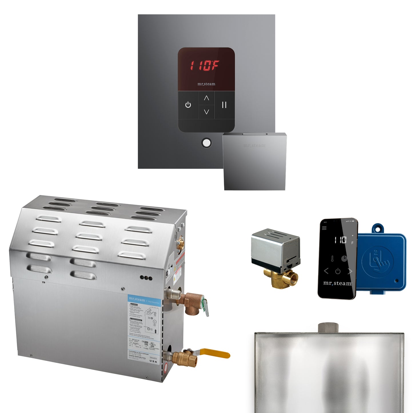 Mr. Steam R07C1AB MS 7.5 kW (7500 W) Steam Shower Generator Package with square iTempo Control  and Accessories