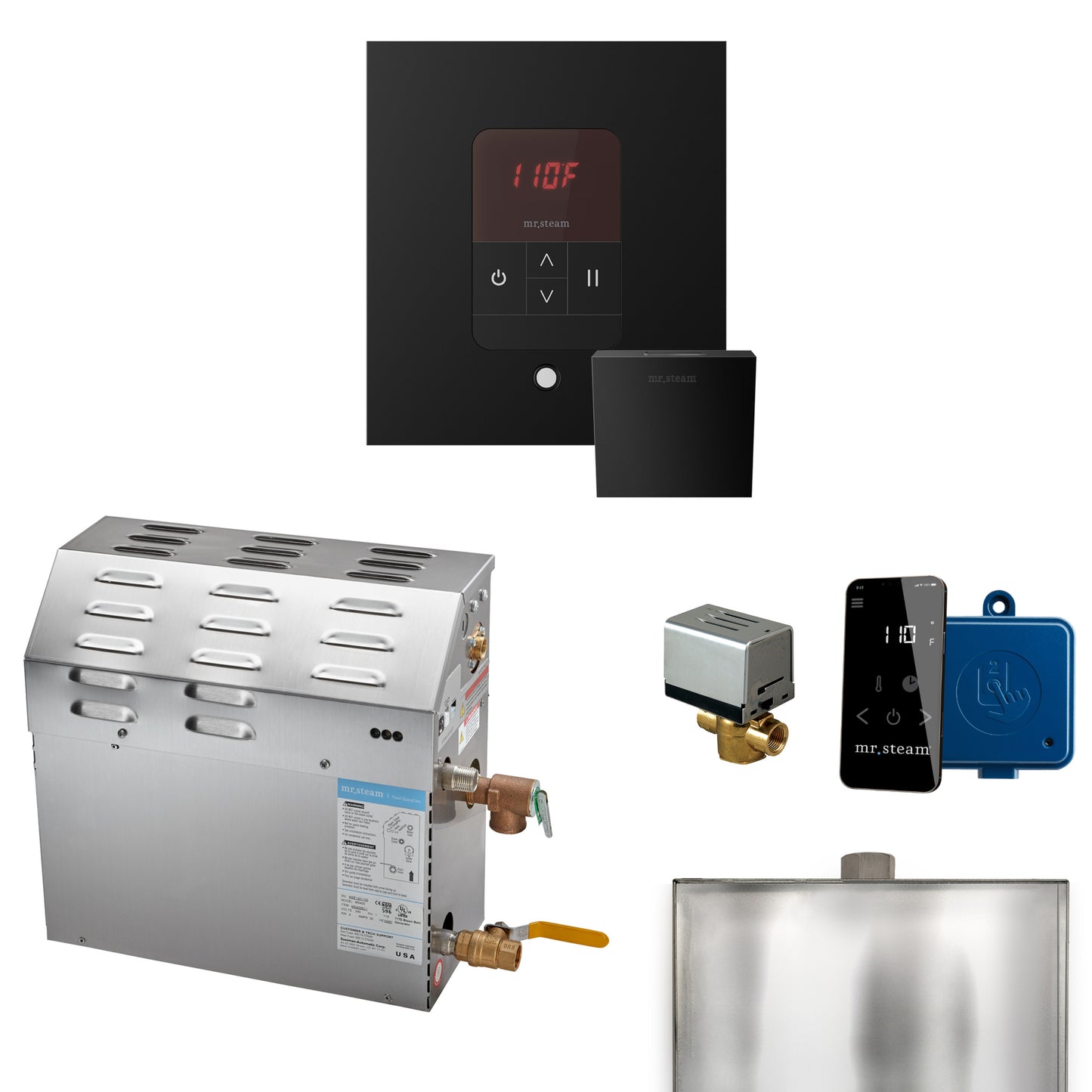 Mr. Steam R09C1AB MS 9 kW (9000 W) Steam Shower Generator Package with square iTempo Control  and Accessories