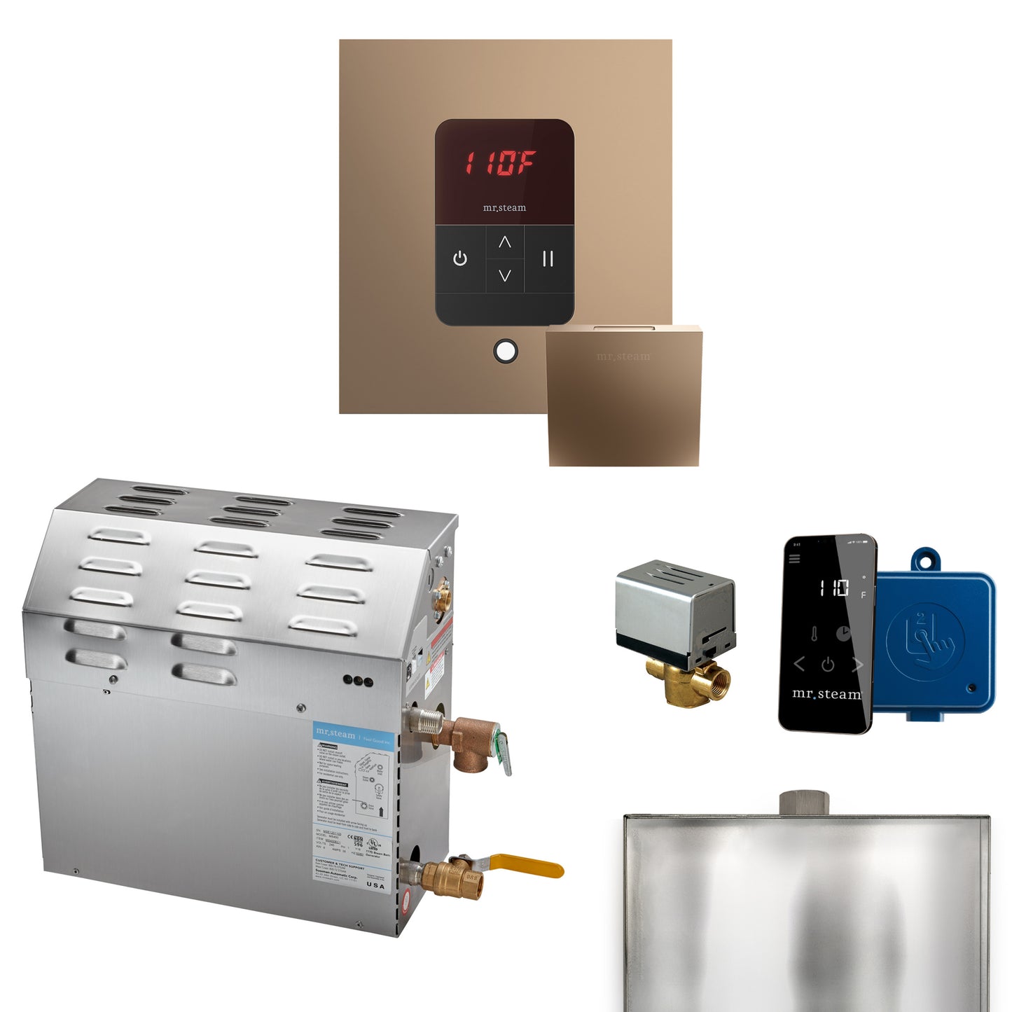 Mr. Steam R09C1AB MS 9 kW (9000 W) Steam Shower Generator Package with square iTempo Control  and Accessories