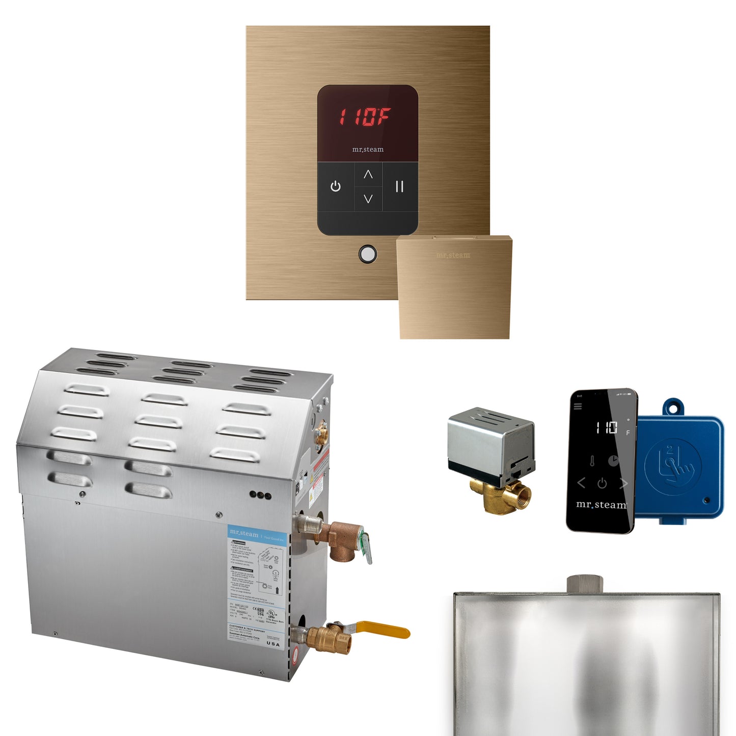 Mr. Steam R10C1AB MS 10 kW (10000 W) Steam Shower Generator Package with square iTempo Control  and Accessories