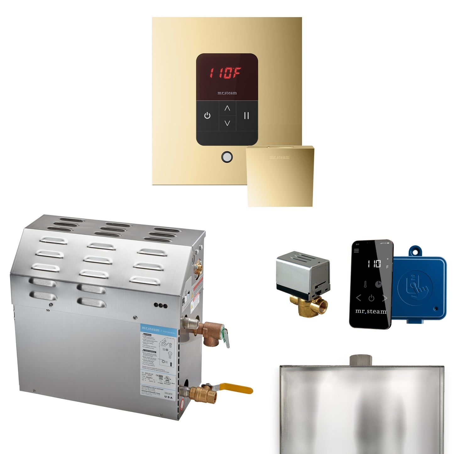 Mr. Steam R10C1AB MS 10 kW (10000 W) Steam Shower Generator Package with square iTempo Control  and Accessories