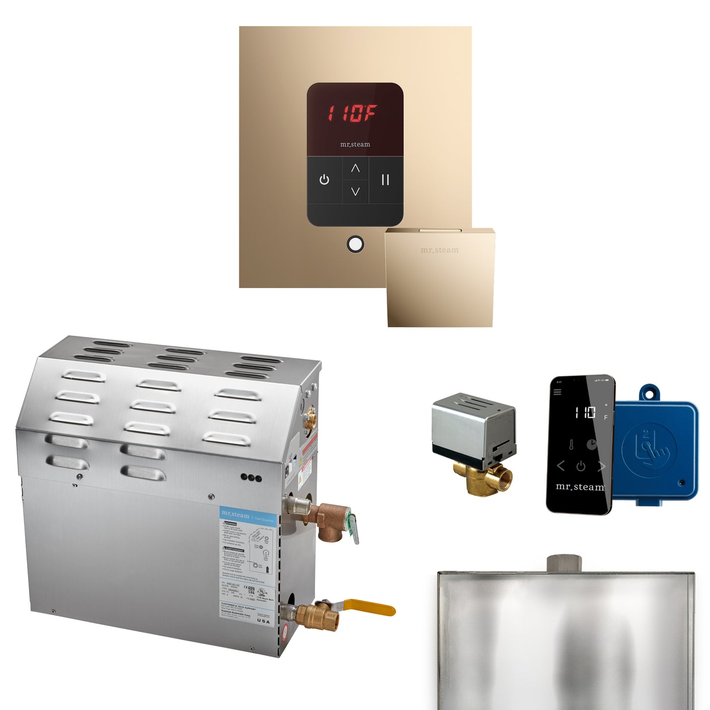 Mr. Steam R10C1AB MS 10 kW (10000 W) Steam Shower Generator Package with square iTempo Control  and Accessories