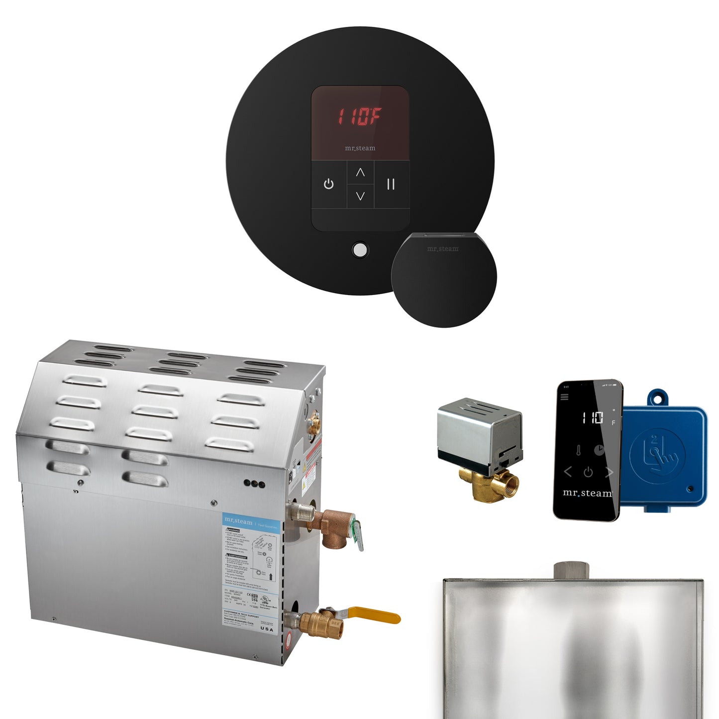 Mr. Steam R15C1AA MS 15 kW (15000 W) Steam Shower Generator Package with round iTempo Control  and Accessories
