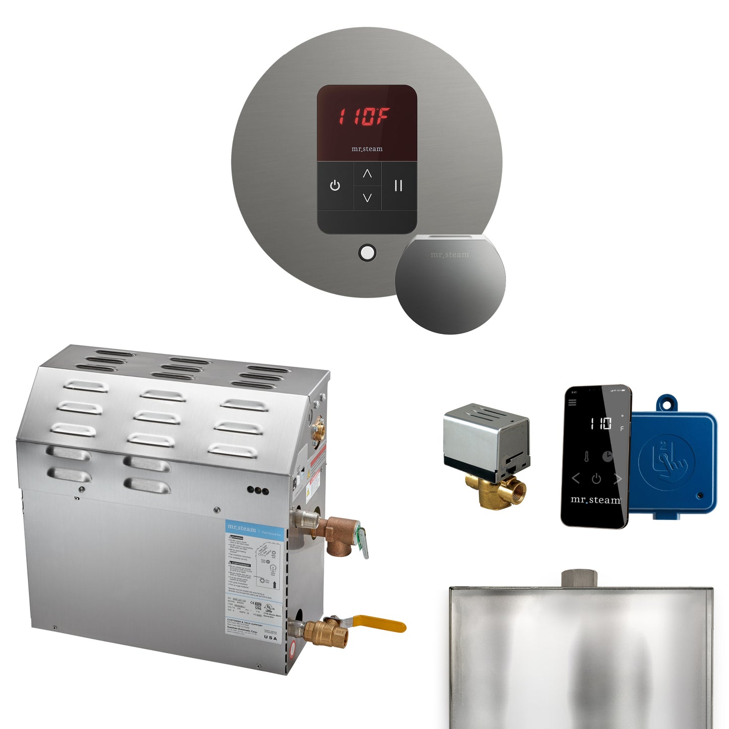 Mr. Steam R15C1AA MS 15 kW (15000 W) Steam Shower Generator Package with round iTempo Control  and Accessories