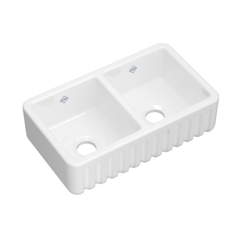 Shaws RB3118WH 31" Double Bowl Apron Front Fireclay Kitchen Sink