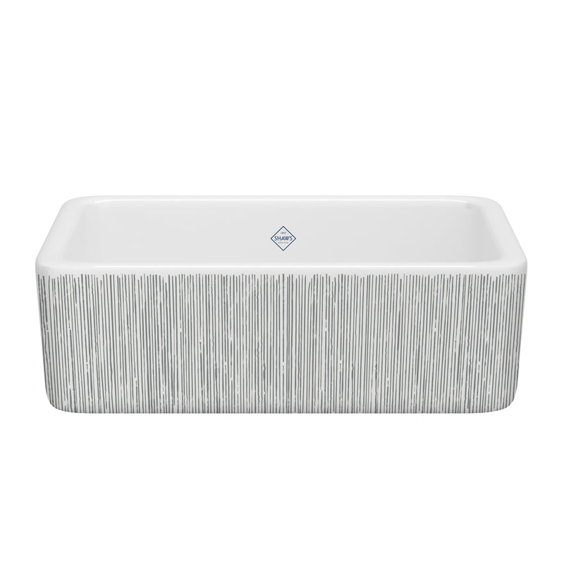 Shaws RC3018 Lancaster 30" Single Bowl Farmhouse Apron Front Fireclay Kitchen Sink With Eucalyptus Design