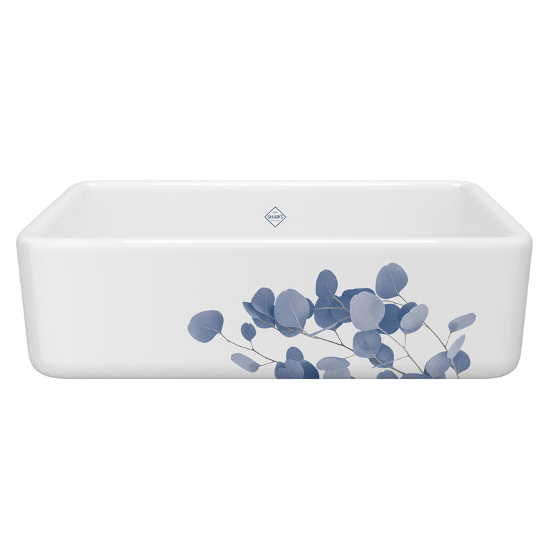 Shaws RC3318 Lancaster 33" Single Bowl Farmhouse Apron Front Fireclay Kitchen Sink With Eucalyptus Design - Parent