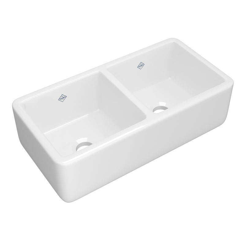 Shaws RC3719WH 37" Double Bowl Farmhouse Apron Front Fireclay Kitchen Sink