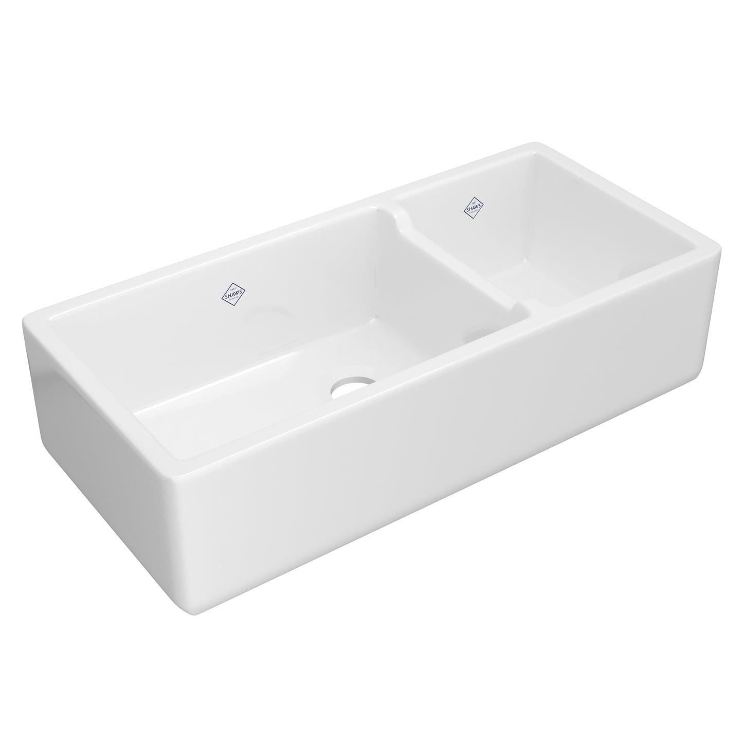 Shaws RC4019WH 40" Double Bowl Farmhouse Apron Front Fireclay Kitchen Sink