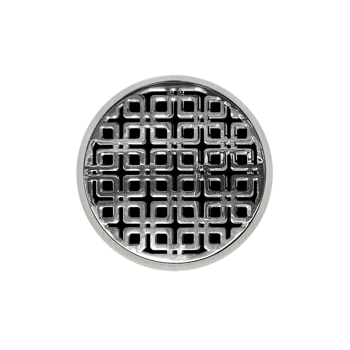 Infinity Drain RKDB 5-S  5" Round RKDB 5 Complete Kit with Link Pattern Decorative Plate  with Stainless Steel Bonded Flange Drain Body, 2" No Hub Outlet