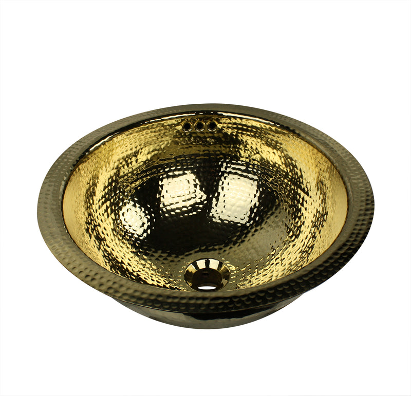 Nantucket Sinks 16.5" Hammered Brass Round Undermount Bathroom Sink w/Overflow - Parent