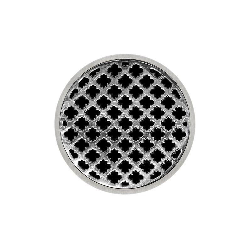 Infinity Drain RMDB 5-S  5" Round RMDB 5 Complete Kit with Moor Pattern Decorative Plate  with Stainless Steel Bonded Flange Drain Body, 2" No Hub Outlet