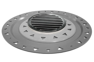 Infinity Drain RNDB 5-P 5” x 5” RND 5 - Strainer - Lines Pattern & 2" Throat w/PVC Bonded Flange 2”, 3”, & 4” Outlet